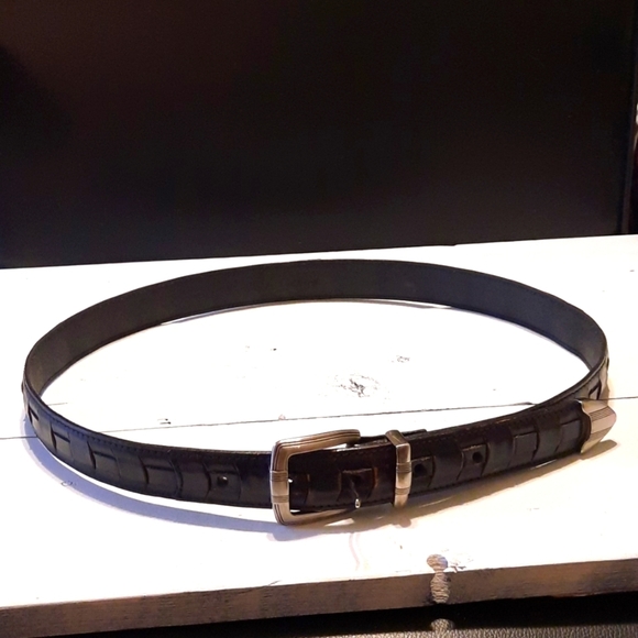 Black Vintage Leather belt sz 36 great pattern - Picture 1 of 6